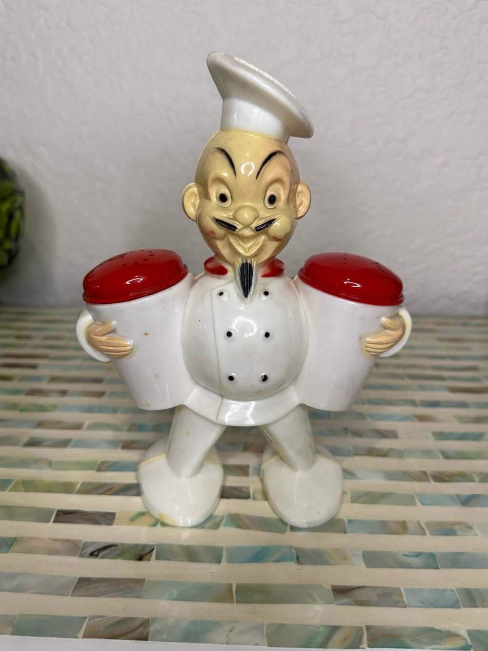 Vintage Plastic Chef Salt And Pepper Shaker Holder